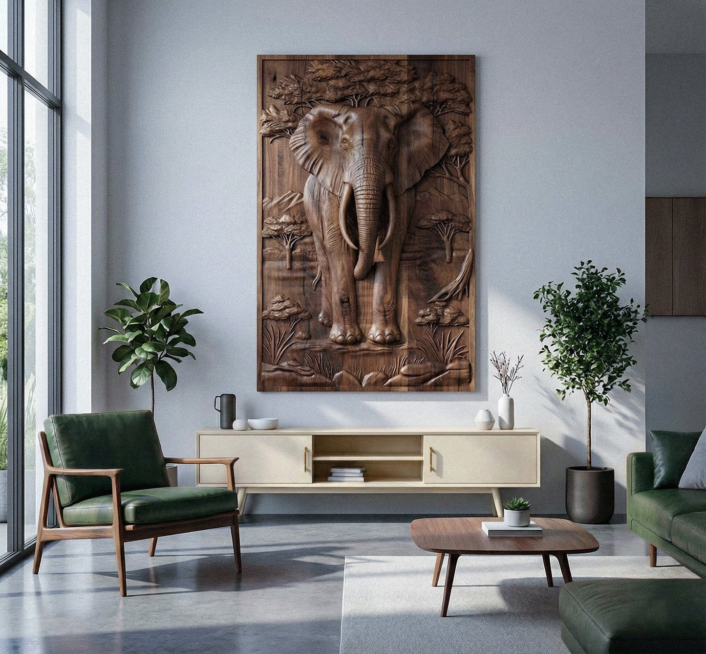 Majestic African Elephant 3D Relief Wood Wall Art