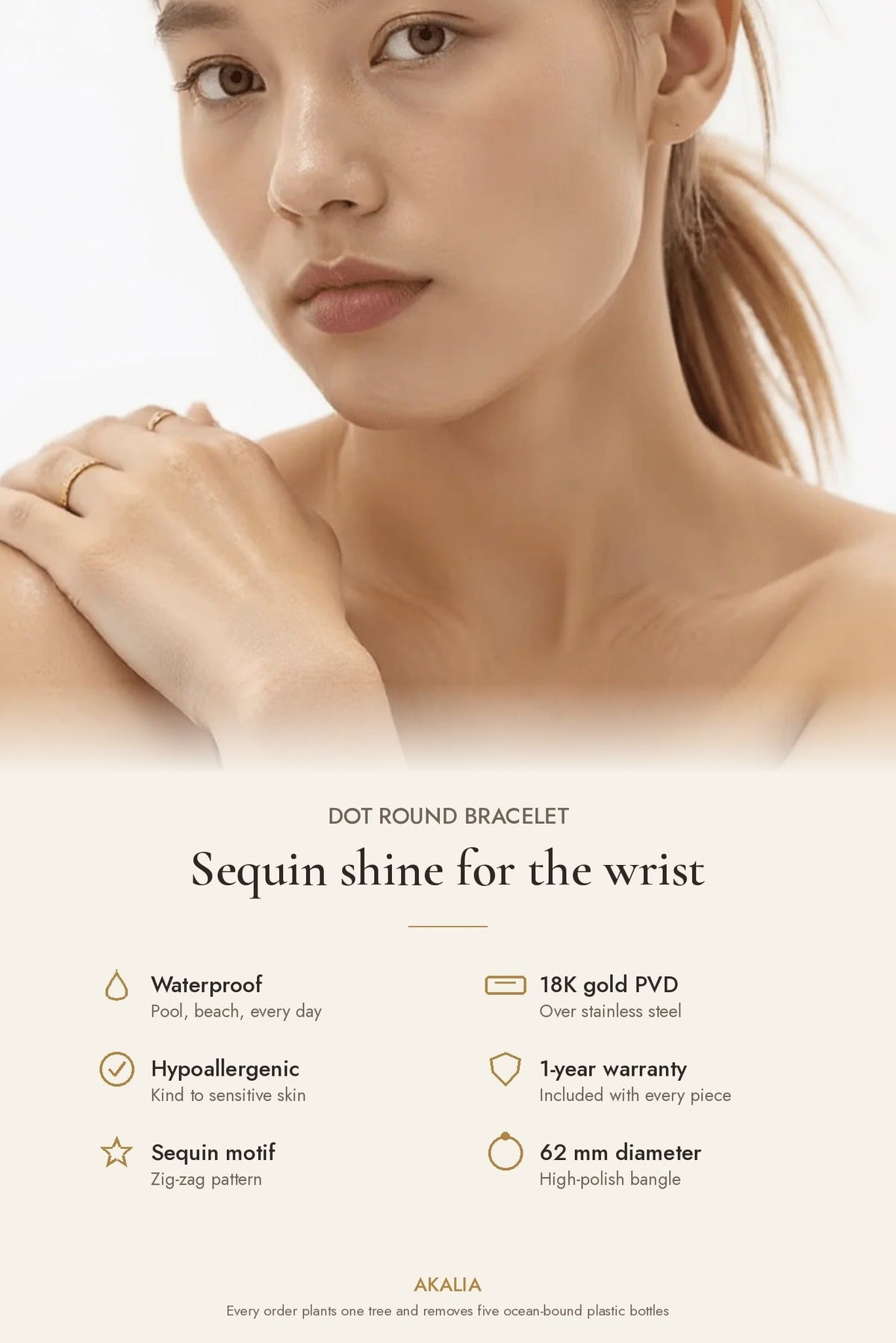 Waterproof 18K Gold Plated Dot Round Bracelet