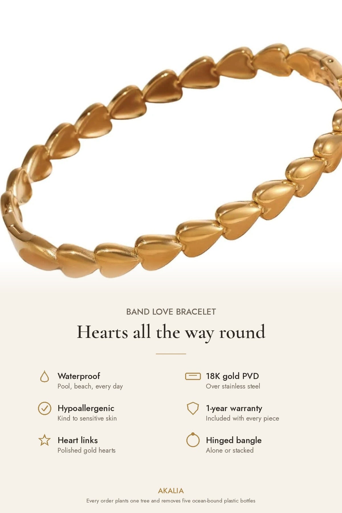 Waterproof Gold Plated Band Love  Bracelet