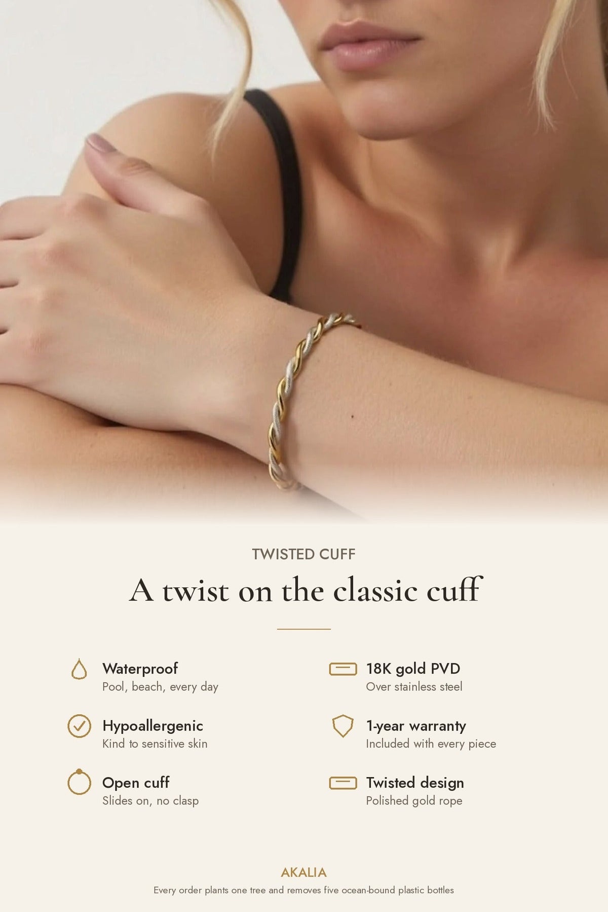Waterproof Twisted Cuff Bracelet