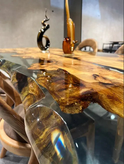 Solid Linden Wood Natural Look Epoxy Resin Side Dining Table